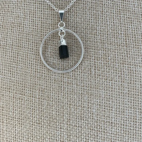 Silver and Tourmaline Hoop Pendant on Silver Plated Box Chain - Picture 5 of 10